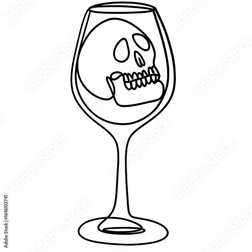 Skull in wine glass one line art drawing 