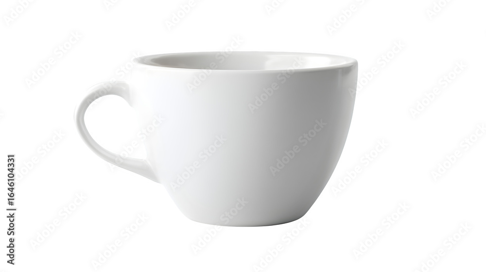 Clean white coffee cup with elegant handle, perfect for modern cafes, breakfast settings, or beverage advertising. Clean white coffee cup with elegant handle, perfect for modern cafes, breakfast settings, or beverage advertising.