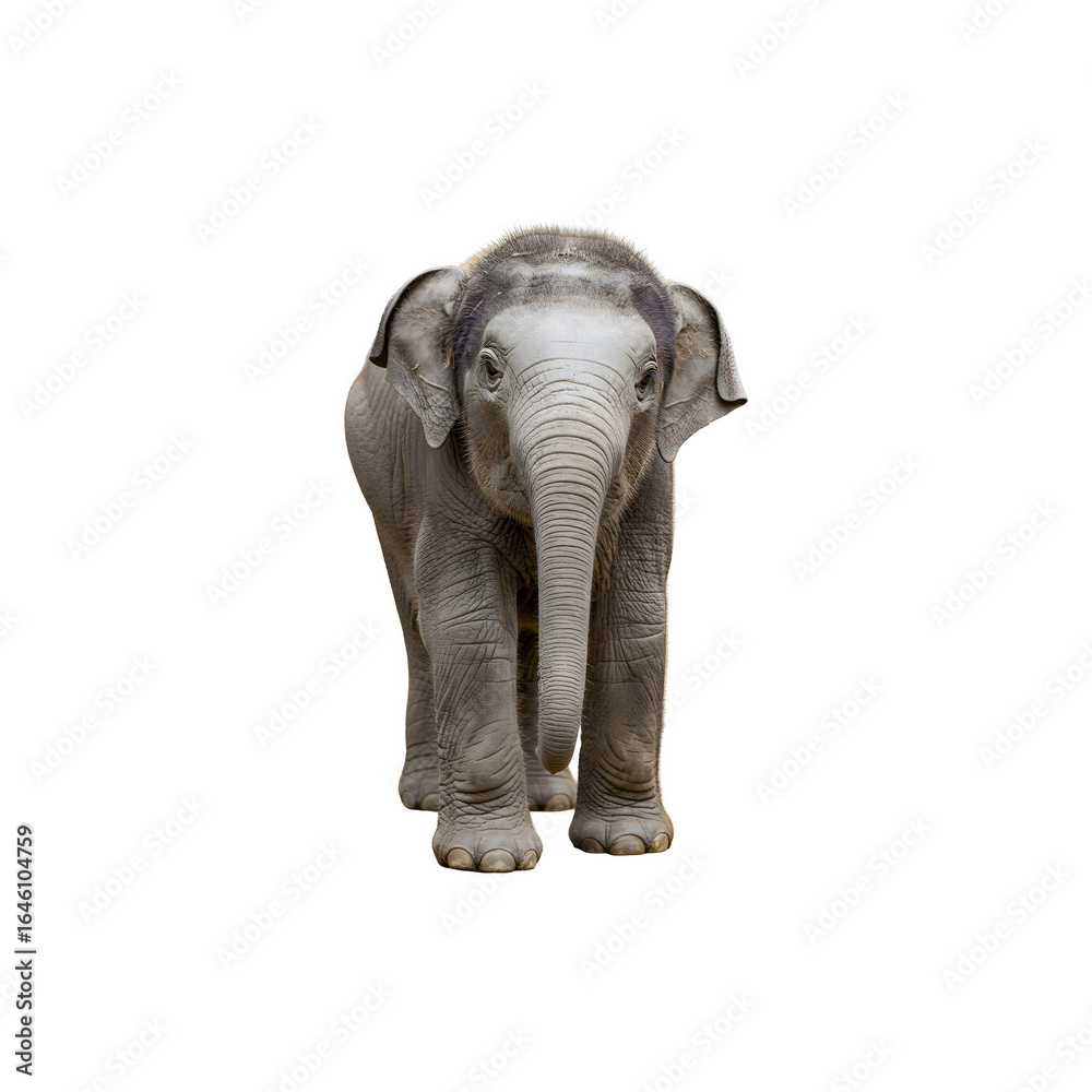 Fototapeta premium Baby elephant standing adorable wild animal photography isolated on white background
