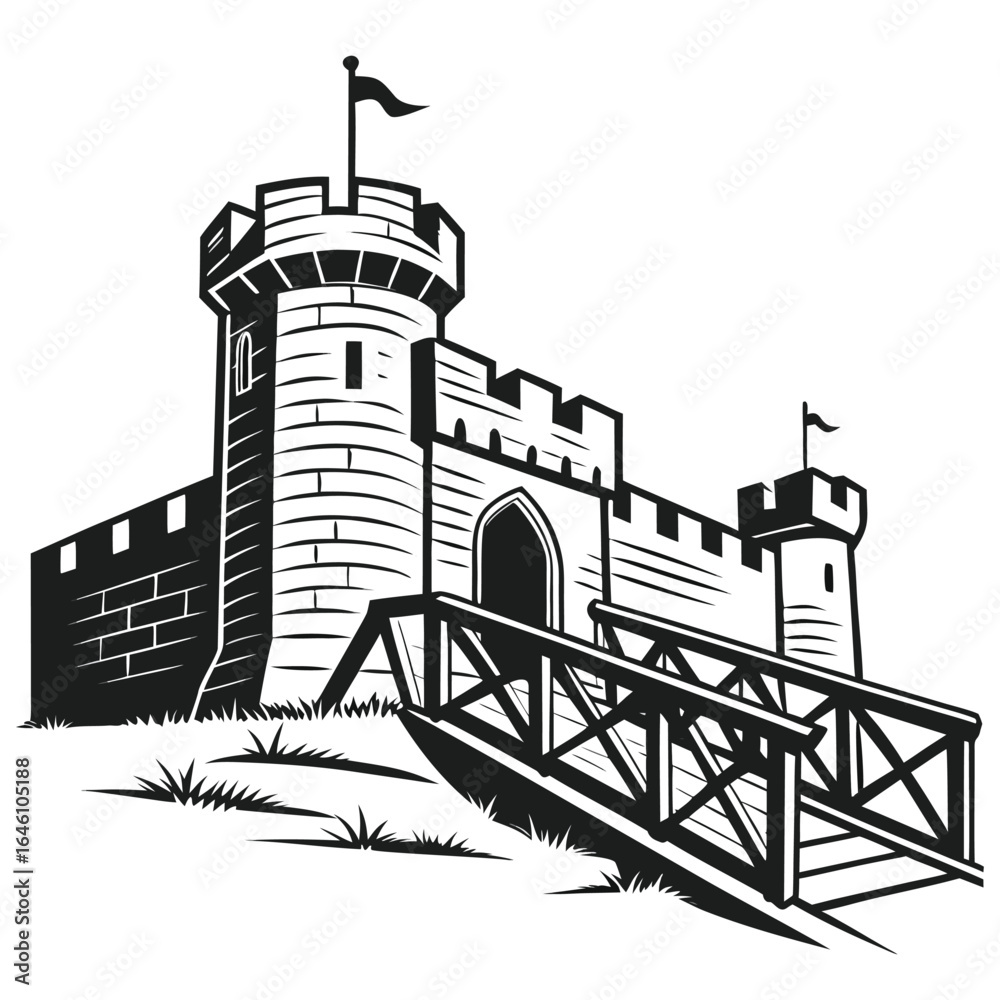 Obraz premium Medieval castle drawbridge silhouette