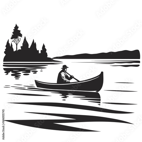 Rowboat on calm lake silhouette