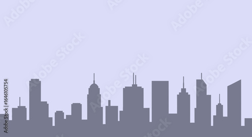 Detailed silhouette of a modern city skyline against a plain pastel background