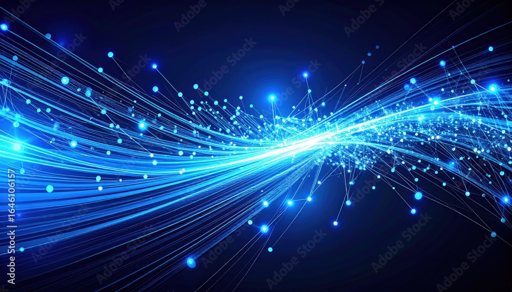 Obraz premium Abstract Digital Illustration Of Glowing Blue Light Trails Forming A Dynamic Wave Against A Dark Background