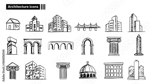Hand-Drawn Architectural Elements – Sketches of Buildings, Bridges, and Columns