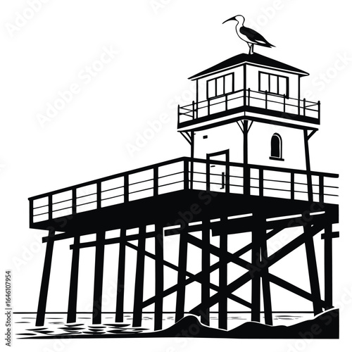 Old wooden pier silhouette