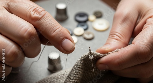 The Quiet Craft: A Tailor's Experienced Hands Meticulously Stitching Fabric.