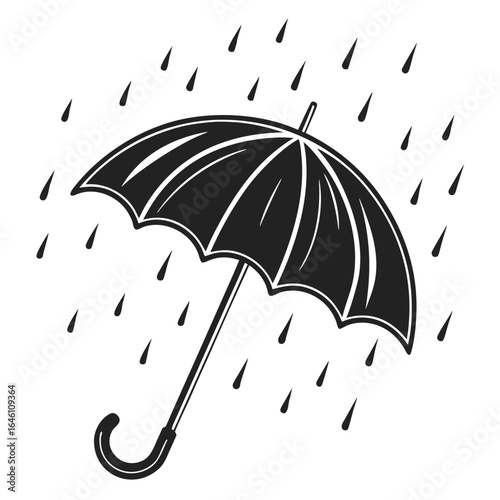 Rain falling on umbrella silhouette