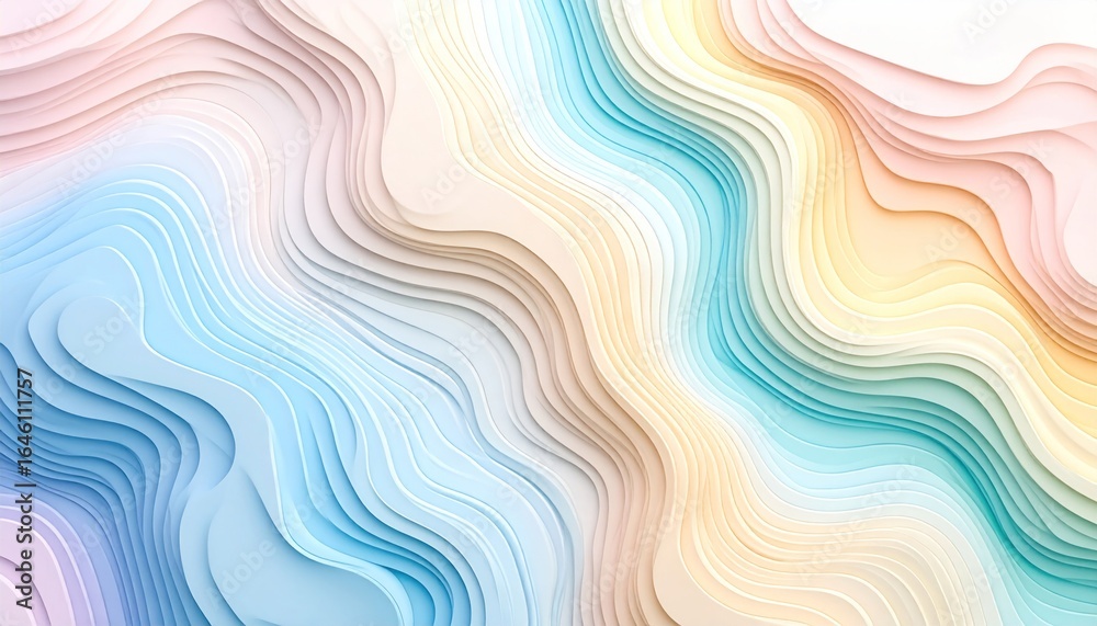 Abstract Topographic Elevation With Soft Pastel Color Transitions and Wavy Lines Abstract Topographic Elevation With Soft Pastel Color Transitions and Wavy Lines