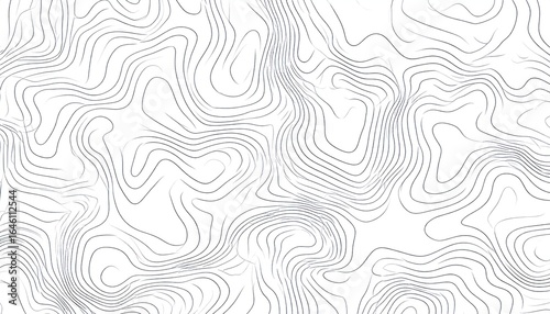 Abstract Vector Pattern with Wavy Topographic Lines and Dot Shapes on White Background
