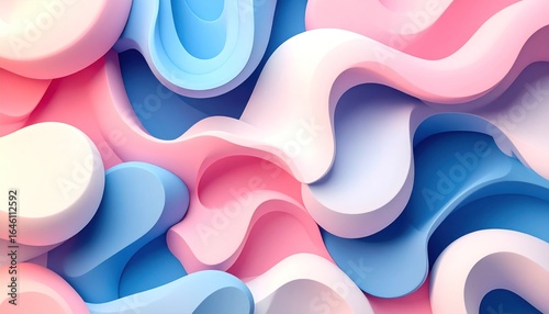 Abstract Volumetric 3D Shapes With Squishy Visual Aesthetic In Pink Blue And White Colors