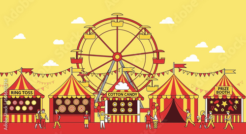 Festive carnival scene featuring a Ferris wheel and game booths illustration