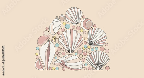 Elegant Seashells With Pearls In A Pastel Palette For Summer Decor