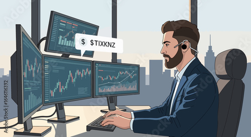 Financial market analyst intently watching stock charts in real-time data analytics for informed decision making