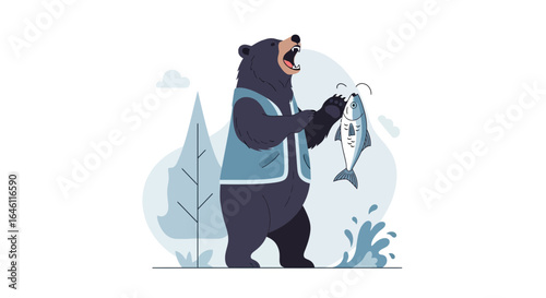 Happy Bear Enjoying a Freshly Caught Fish After a Successful Hunt