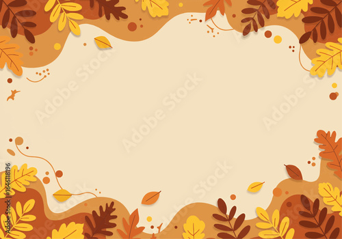 Captivating autumn leaves frame in warm earthy tones, perfect for seasonal designs. An organic concept background with fall foliage and abstract shapes.