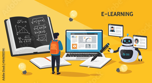 Engaging e-learning illustration representing modern education methods and technologies in vector format suitable for digital platforms