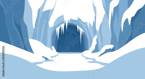 Icy Cavern Scene With Stalactites And Frozen Ground Background Vector