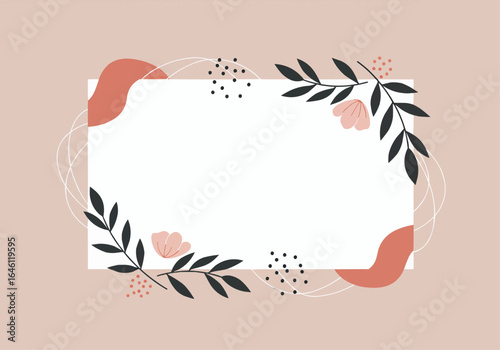 Elegant Floral Border with Blush Pink Accents and Delicate Leaves on a Soft Beige Background
