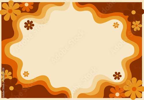 Retro 70s Floral Frame Vintage Orange Brown Background Design