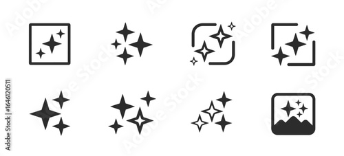 Sparkle and Clean Icons Set for Digital Enhancement, Image Editing Tools, and User Interface Design Elements.