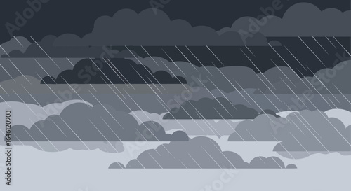 Gloomy weather illustration featuring rain and dark clouds creating a sense of foreboding