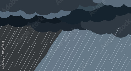 Gloomy Weather Background With Dark Clouds And Heavy Rain Illustration