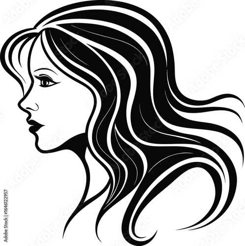 Beautiful woman face side view silhouette vector icon on white background