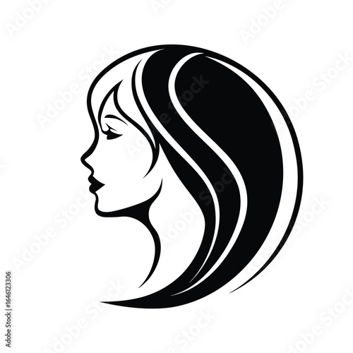 Beautiful woman face side view silhouette vector icon on white background
