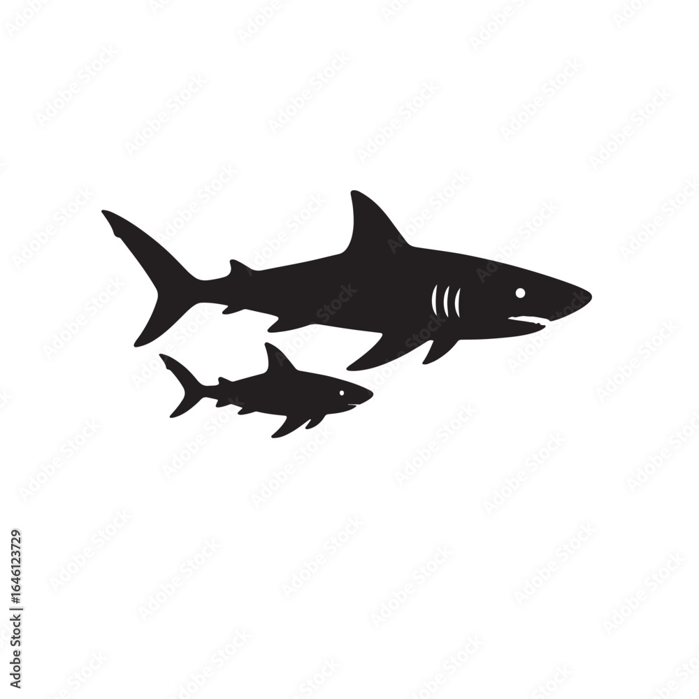 Naklejka premium Baby shark swiming with mother silhouette vector
