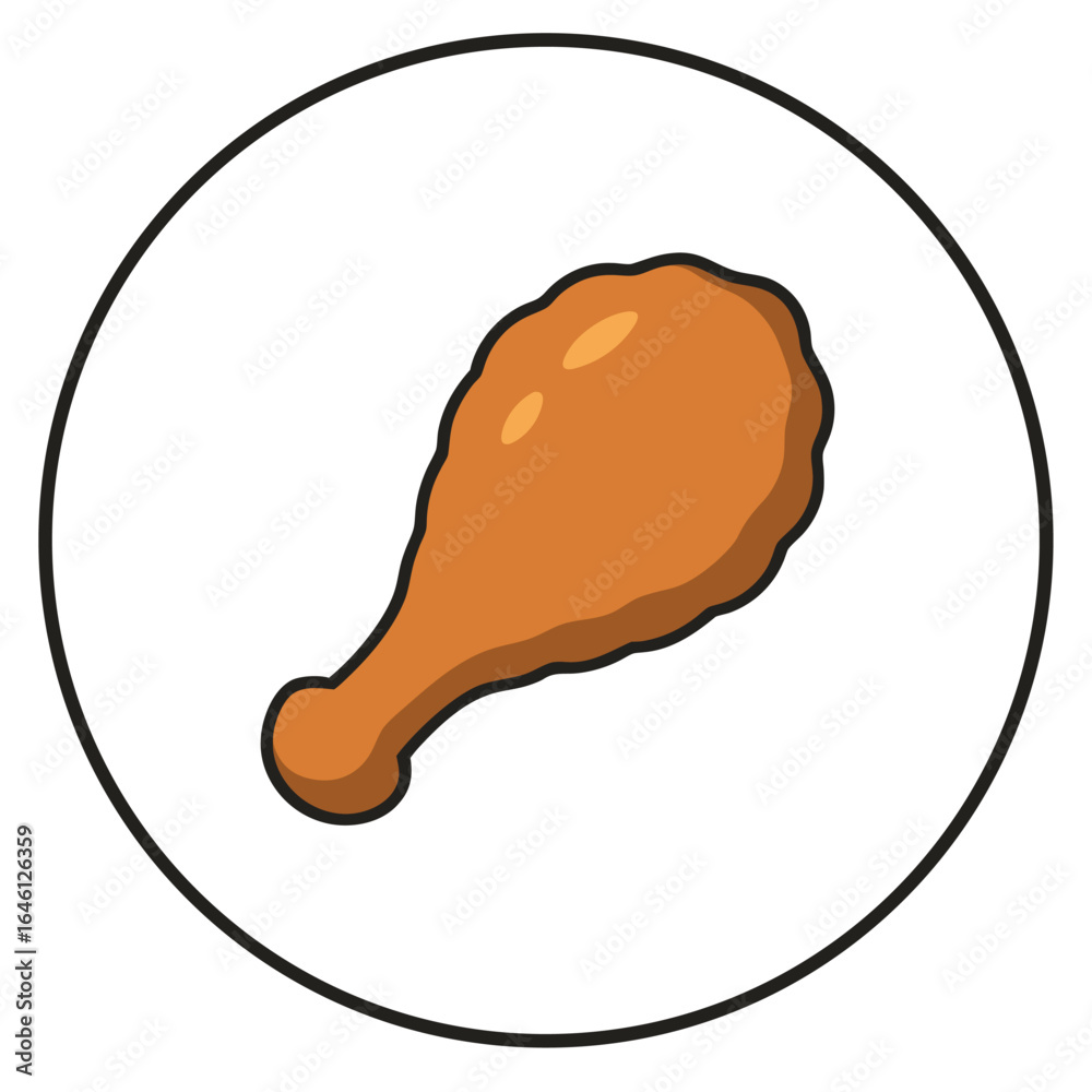 Obraz premium Delicious Fried Chicken Drumstick Icon on a Clean White Background