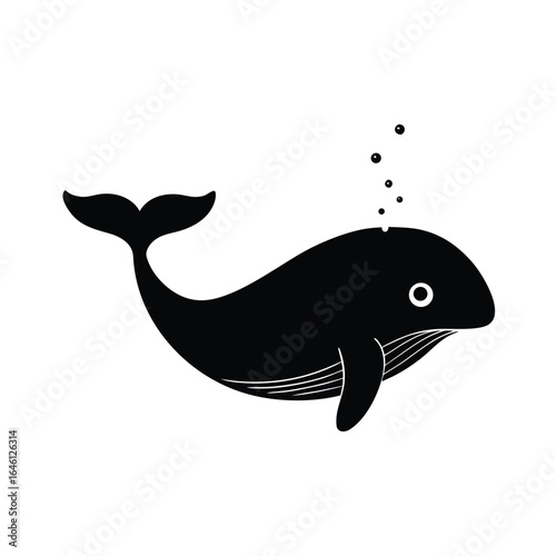 Baby Whale with a Water Spout on White Background Vector illustration