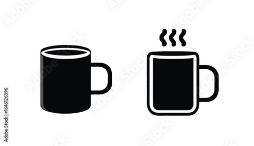 Two Black Coffee Mugs Illustration a Clean Vector Image for Coffee Shop Menus or Blog Posts Representing Hot Beverage Choices and Caffeine Consumption for Productivity Boosts