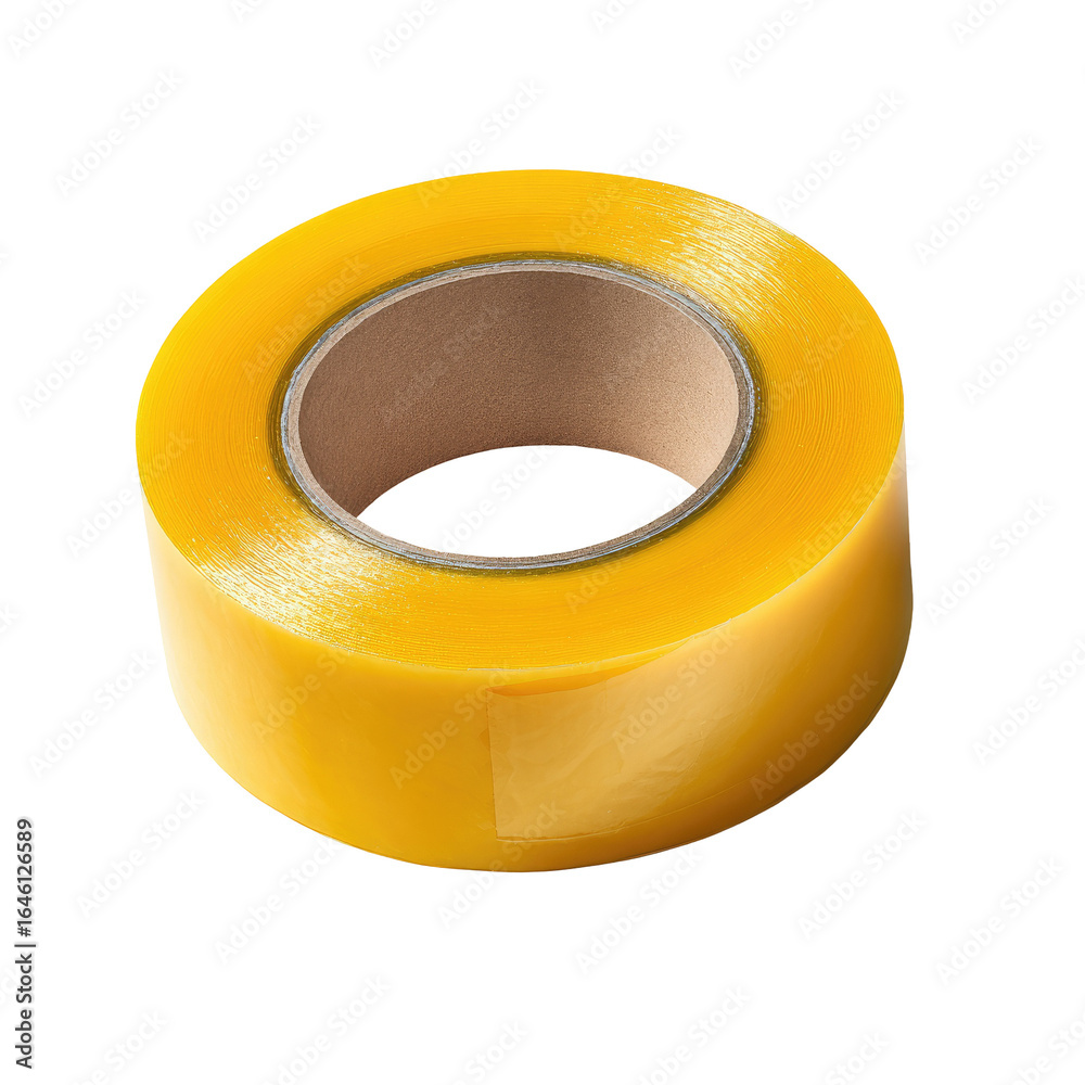 A roll of yellow transparent tape. A cylindrical roll of clear, yellow protective tape, wound around a cardboard core A roll of yellow transparent tape. A cylindrical roll of clear, yellow protective tape, wound around a cardboard core