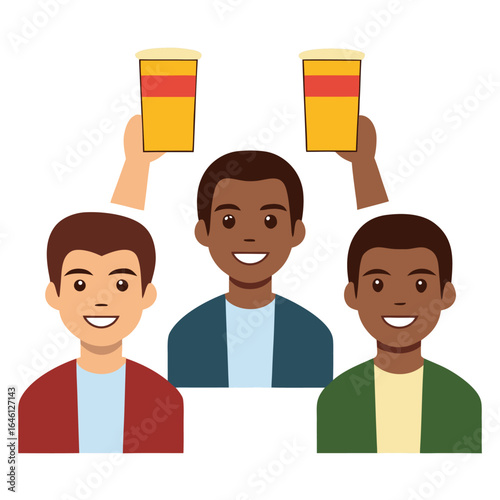 Friends cheering with drinks isolated on pure white background
