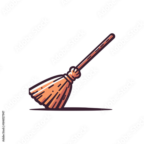 A whimsical illustration of a broom leaning on its side, symbolizing cleanliness and tidiness