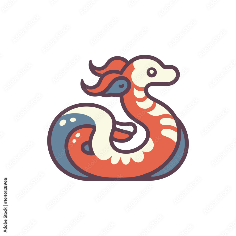 Fototapeta premium Colorful and whimsical illustration of a serpent-like creature in a playful pose, against a plain background