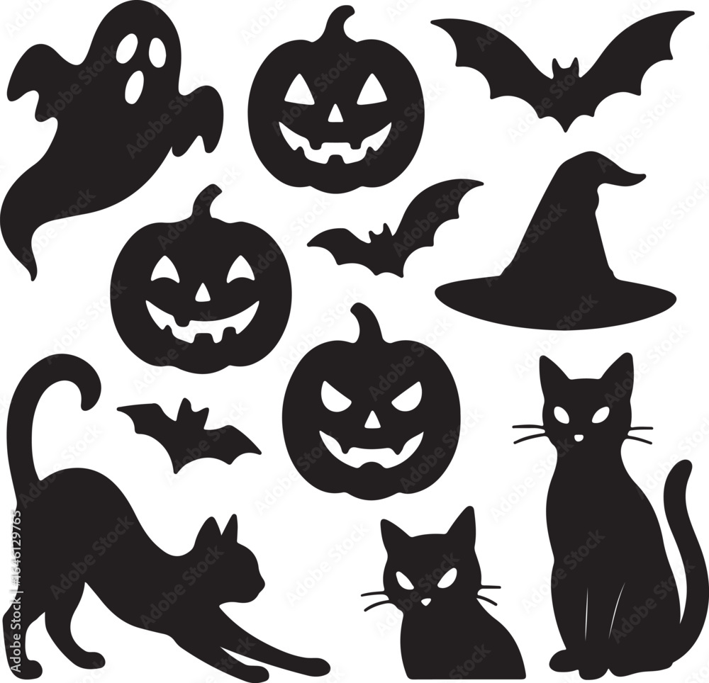 Fototapeta premium Spooky Halloween Silhouette Icons