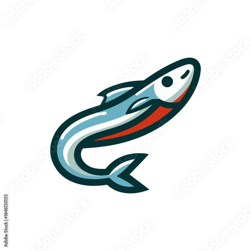 Colorful illustration of a fish swimming upwards with a simplistic design and vibrant colors