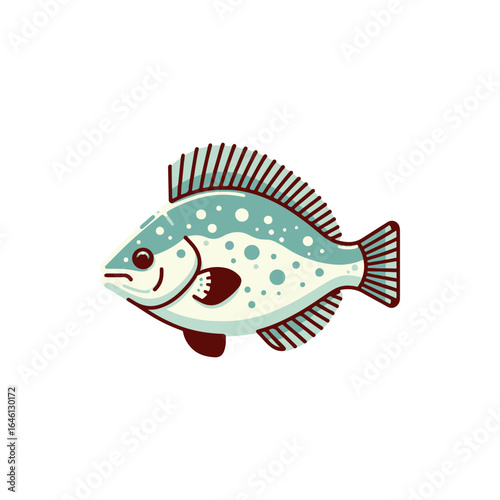 Colorful illustration of a flounder fish swimming gracefully in clear waters, showcasing its unique shape