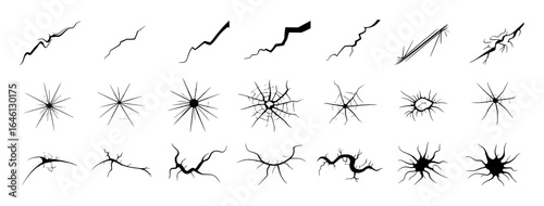 Black abstract crack patterns and radial designs fracture break