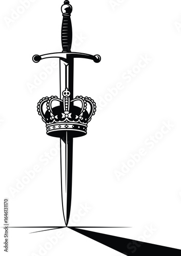 Sword with Royal Crown Vector, Medieval Power and Authority Illustration.