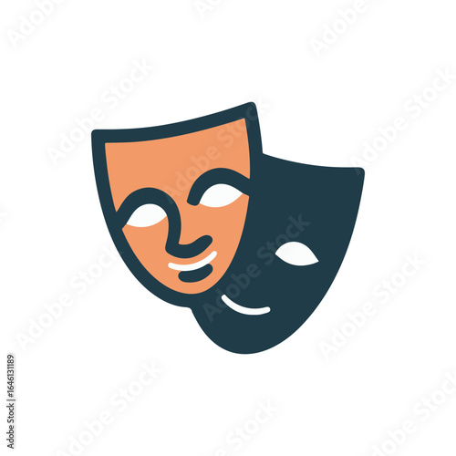 Colorful theatrical masks symbolizing drama and performance arts, set against a plain background