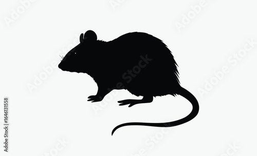 Rat silhouette, rodent animal vector, small mammal icon, black pest illustration