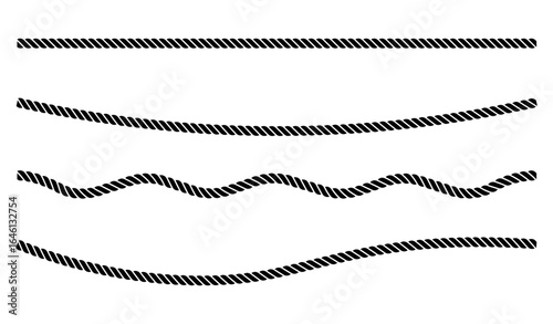 Ropes collection. Wavy and straight ropes set for decoration. Vector isolated on white.