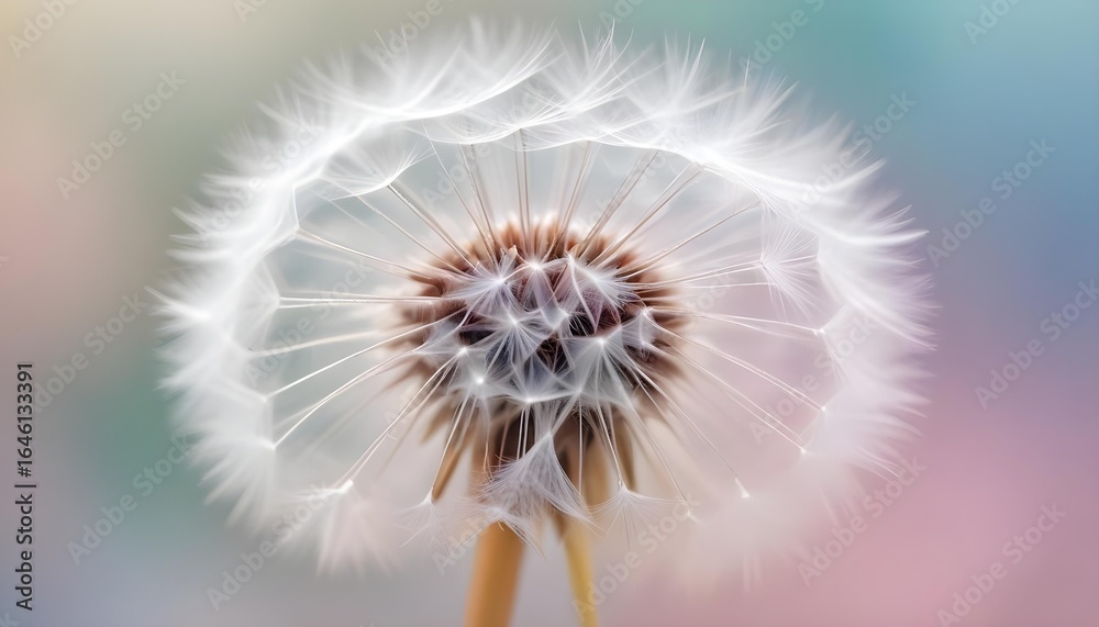 Fototapeta premium A beautiful dandelion seed head with a dreamy pastel background.