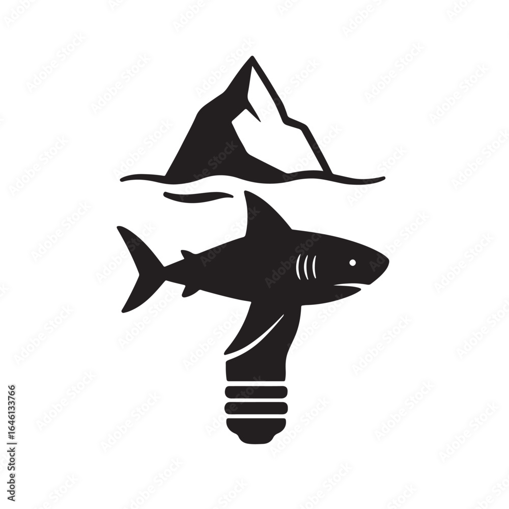 Fototapeta premium Shark shaped iceberg with most mass underwater.
