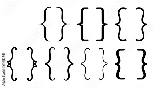 Black curly brace symbols and brackets collection vector