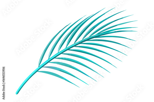 Turquoise palm frond leaf isolated on transparent background