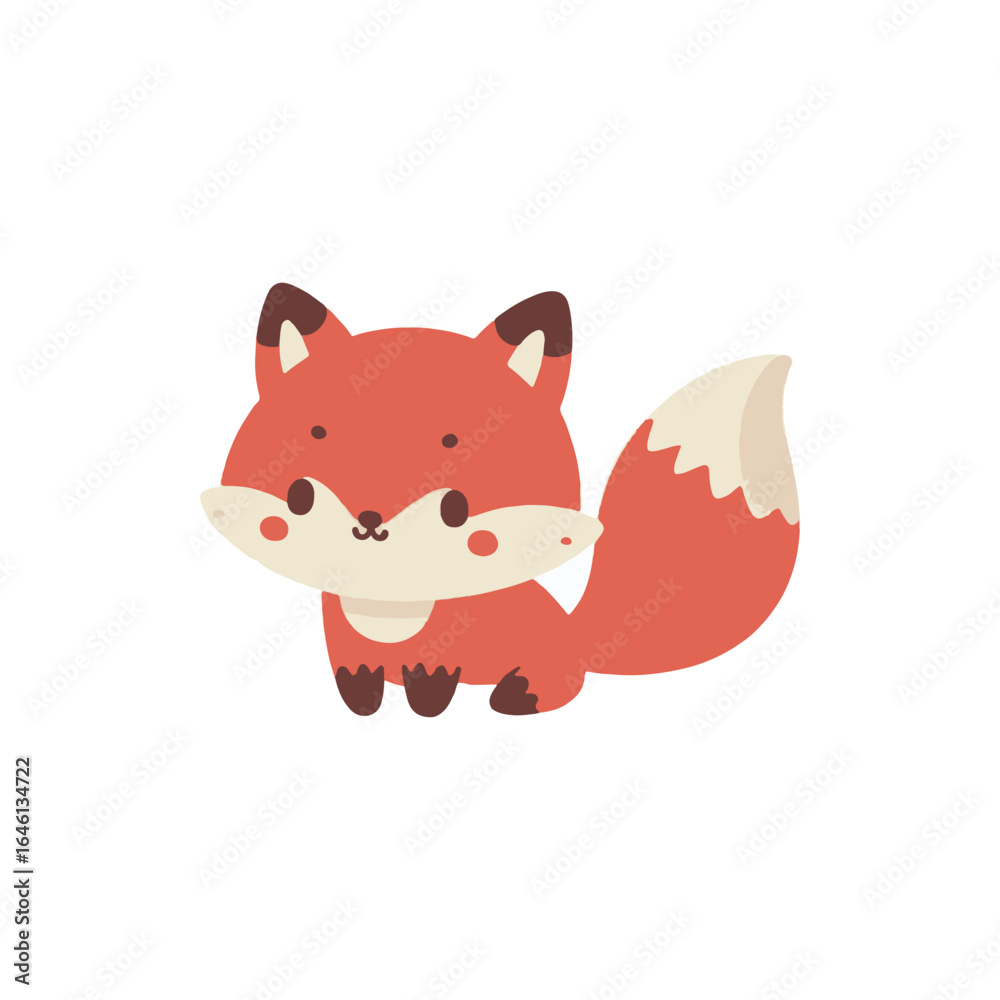 Obraz premium Cute cartoon fox character sitting on a white background, ideal for children's illustrations