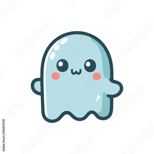 Cute cartoon ghost character with a friendly expression against a simple white background